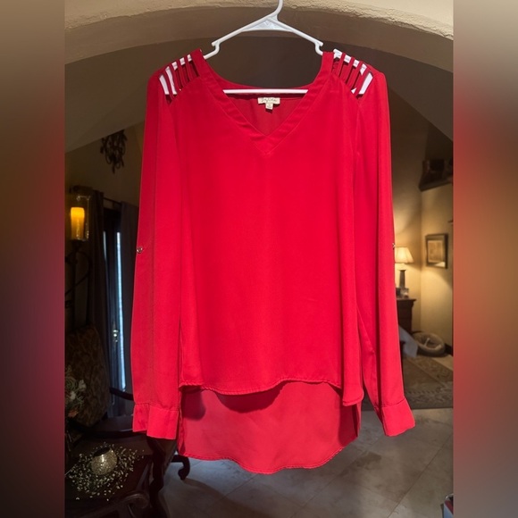 Lily White Tops - Lily White Vibrant Red V-Neck Blouse